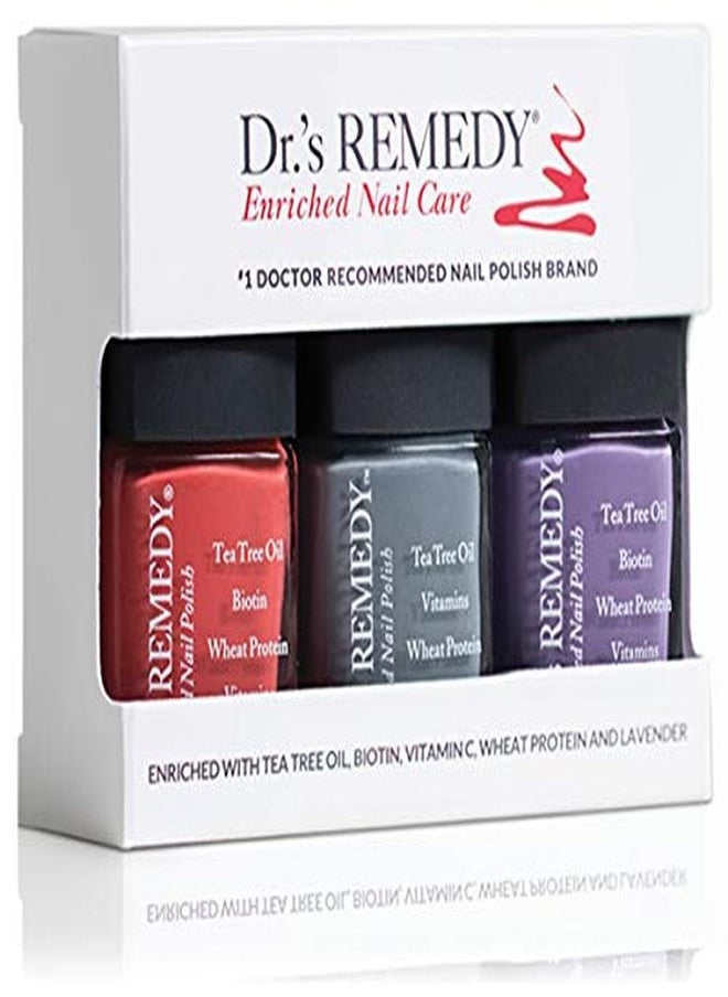 Dr.'s Remedy Enriched Nail Polish, Happy Healthy Harvest Trio, Altruistic Auburn, Amity Amethyst, Stability Steel  - Image 1
