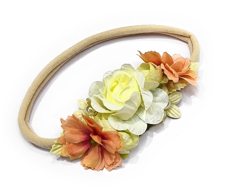 Fairytale Baby Girl Headband Newborn Elastic Flower Toddler Hair Band Kids Headwear Nylon Soft Hairbands Child Hair Accessories (Off White) - Image 2