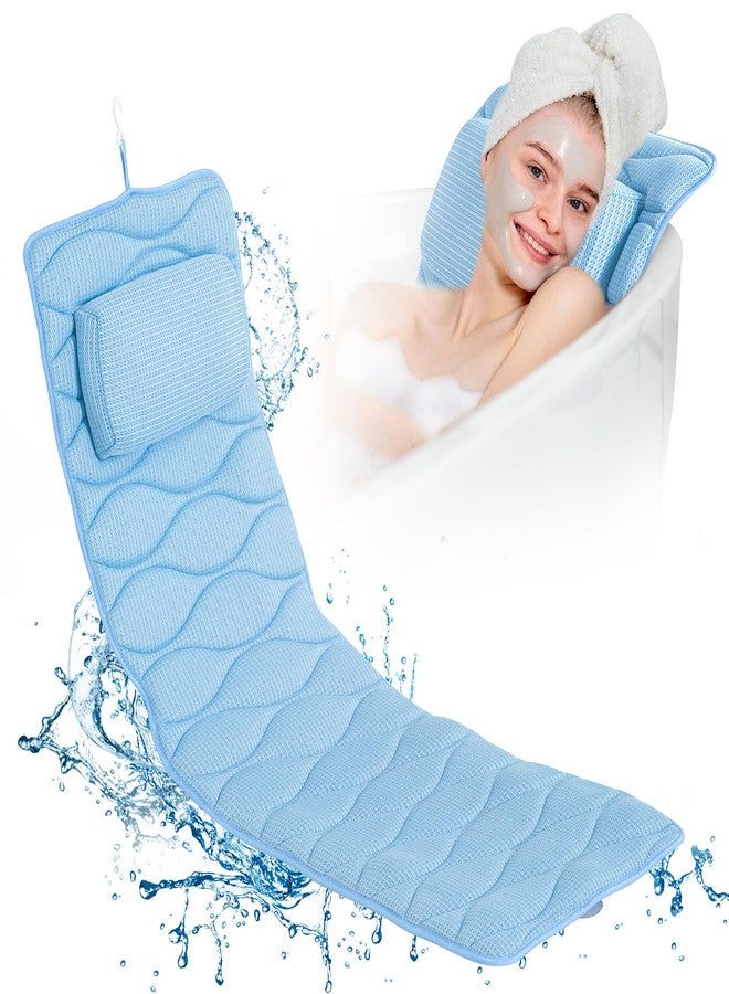 OMYSTYLE Full Body Bath Pillow, Bath Pillows for tub with Mesh Washing Bag & 21 Non-Slip Suction Cups, Spa Bathtub for Head Neck Shoulder and Back Support - 5D Air Mesh & Quick Drying | Blue - Image 1