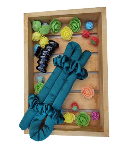 VIYANSHI Silk curling ribbon heatless hair curling set with 2 Scrunchies silk satin curler ribbon set heatless curlspack of 1 Teal Blue - Image 1