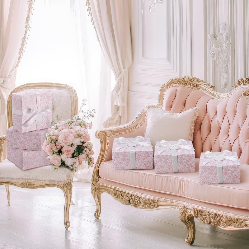 Faccito Pink 8 Pack Floral bridesmaid proposal Gift Boxes 8 x 8 x 4 Inch Flower Paper Boxes with Ribbon Label Card for Wedding Bridesmaid Gift Bridal Baby Shower Birthday Party Favor (Chinoiserie) - Image 5