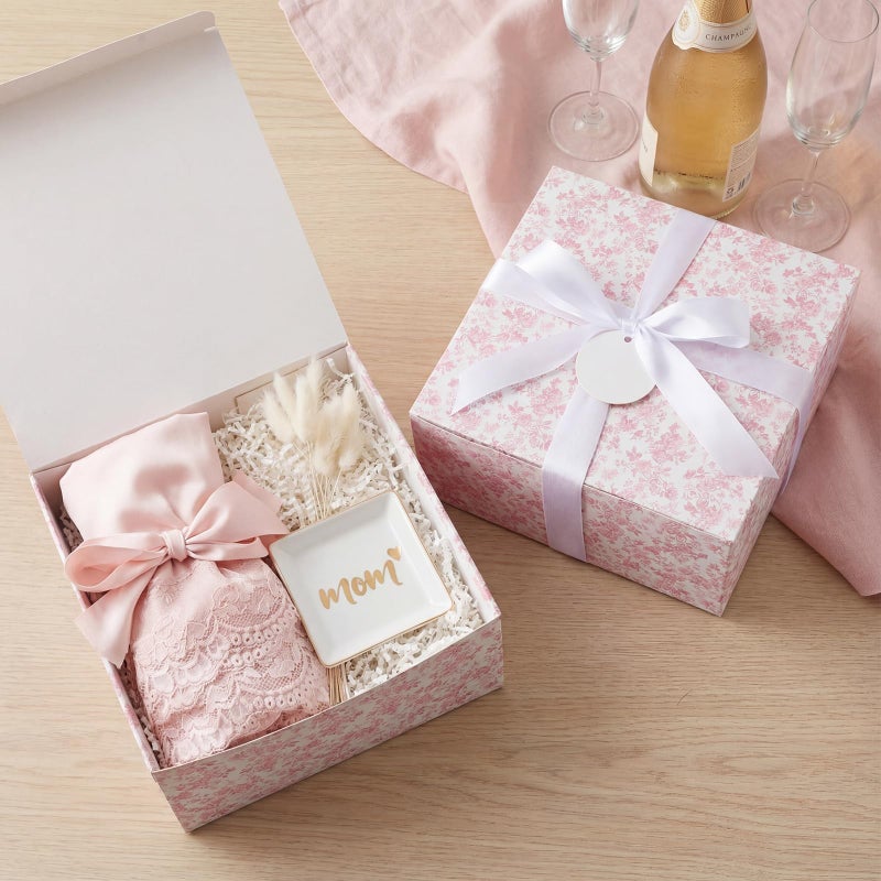 Faccito Pink 8 Pack Floral bridesmaid proposal Gift Boxes 8 x 8 x 4 Inch Flower Paper Boxes with Ribbon Label Card for Wedding Bridesmaid Gift Bridal Baby Shower Birthday Party Favor (Chinoiserie) - Image 3