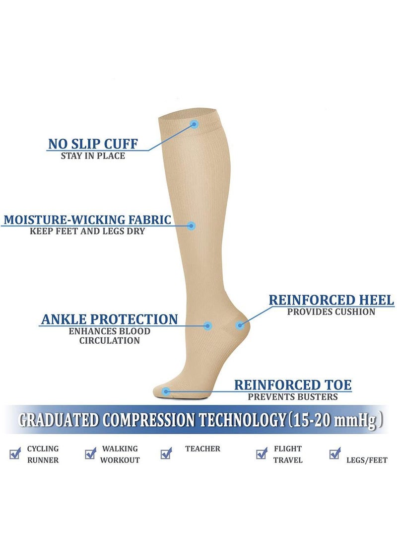 Sweet seven Premium Compression Socks (3 Pairs) 15-20 mmHg | Optimal Support for Women & Men in Athletic Activities: Running, Cycling, Skin Color（S/M） - Image 5