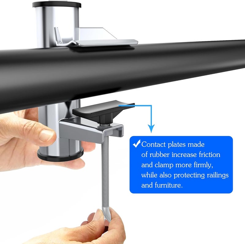 DBPBToU Outdoor Umbrella Clamp, Stainless Steel Deck Umbrella Mount, Adjustable Umbrella Deck Mount with Umbrella Hook Accessory Mount to Picnic Table, Bleachers, Railing (Silver) - Image 4