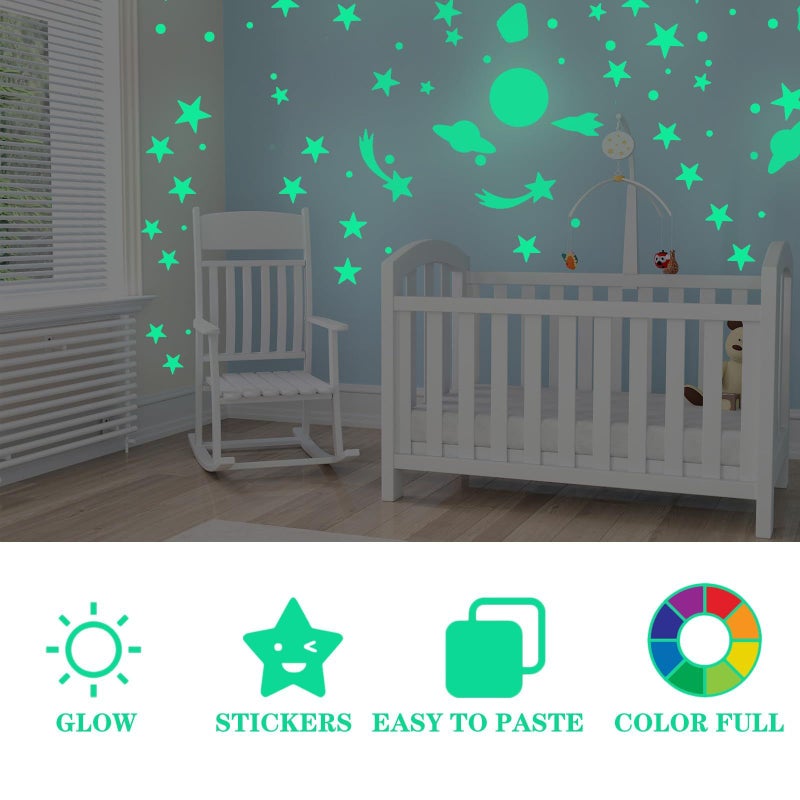 مجموعة ملصقات حائط مضيئة من Suprovx "Glow In Dark" – ملصقات نجوم وقمر وملصقات رائد فضاء وسفينة فضائية، 20 سم، بي في سي، ذاتية اللصق، ديكور حضانة لغرفة النوم والسقف - Image 4