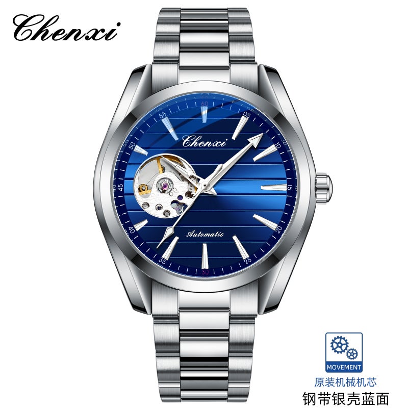 Dawn Business Men'S Automatic Hollow Mechanical Watch Live Factory Steel Belt Fashion Mechanical Watch - Image 1
