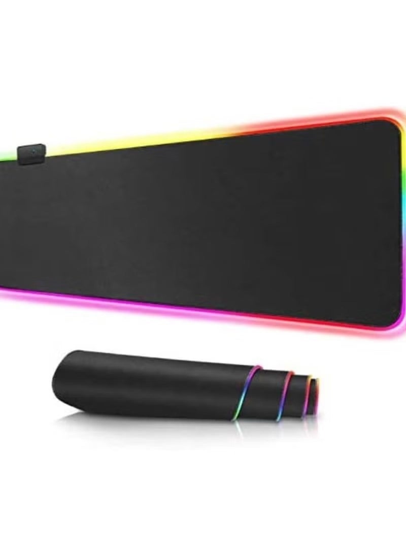 Huitich RGB Gaming Mouse Pad 300×800×3mm – Plain Black Oversized Luminous Desk Mat - Image 1