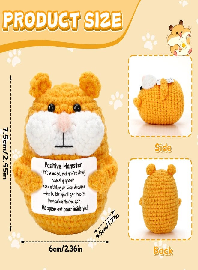 JULEASEL Mini Positive Crochet Animals Funny Crochet Hamster Emotional Crochet Animals Knitted Doll with Positive Card Cute Hammie Gift for Friends, Coworkers - Image 2