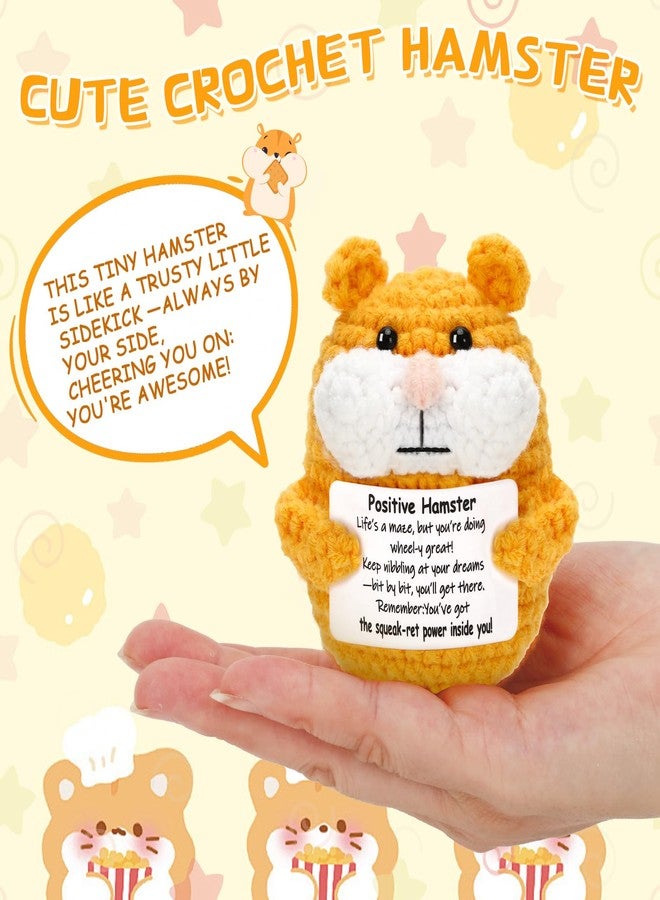 JULEASEL Mini Positive Crochet Animals Funny Crochet Hamster Emotional Crochet Animals Knitted Doll with Positive Card Cute Hammie Gift for Friends, Coworkers - Image 3
