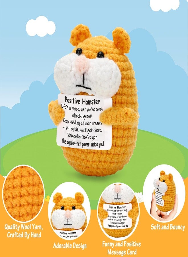 JULEASEL Mini Positive Crochet Animals Funny Crochet Hamster Emotional Crochet Animals Knitted Doll with Positive Card Cute Hammie Gift for Friends, Coworkers - Image 4
