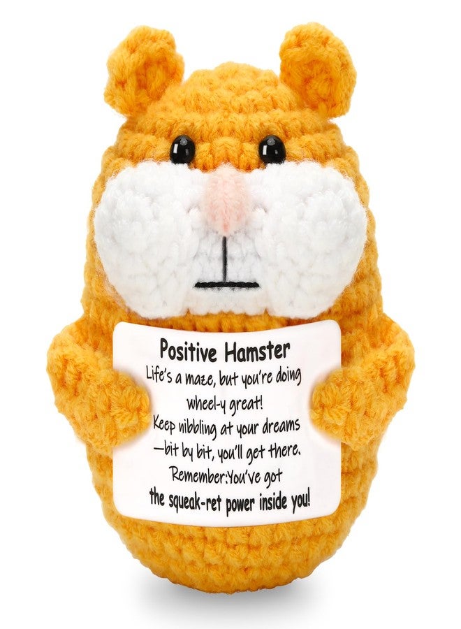 JULEASEL Mini Positive Crochet Animals Funny Crochet Hamster Emotional Crochet Animals Knitted Doll with Positive Card Cute Hammie Gift for Friends, Coworkers - Image 1