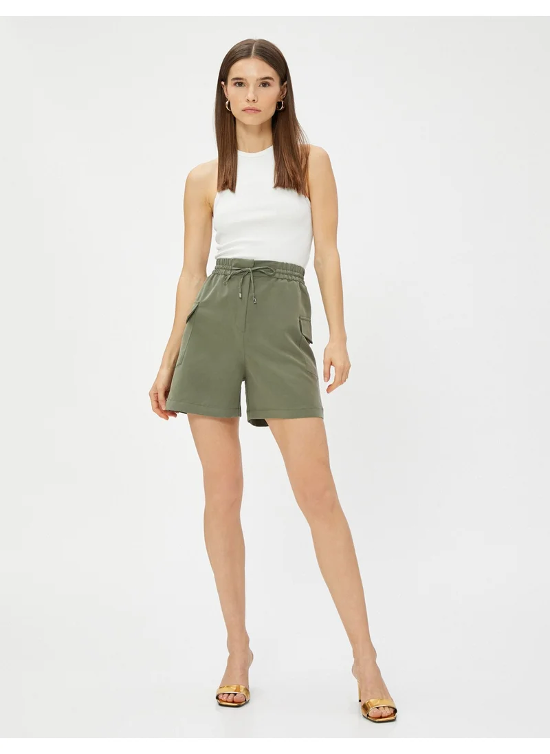 KOTON Cotton Cargo Shorts Modal Blend Pocket Tie Waist