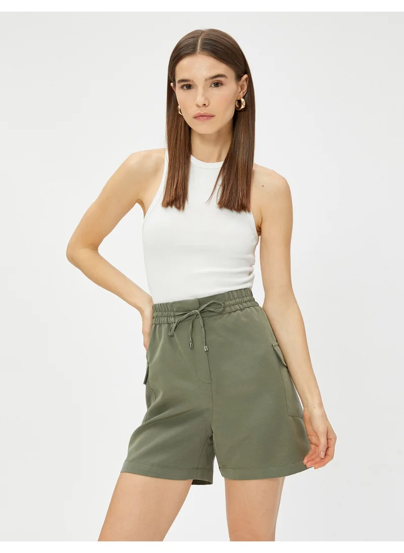 KOTON Cotton Cargo Shorts Modal Blend Pocket Tie Waist