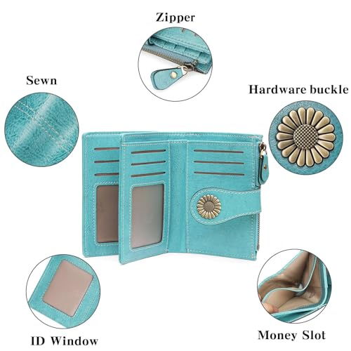 SENDEFN Small Womens Wallet Leather Bifold Card Holder RFID Blocking with Zipper Coin Pocket - Image 3