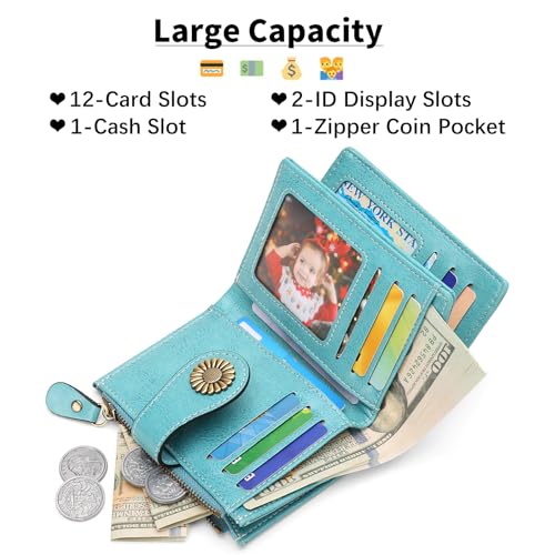 SENDEFN Small Womens Wallet Leather Bifold Card Holder RFID Blocking with Zipper Coin Pocket - Image 2