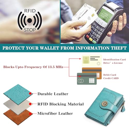 SENDEFN Small Womens Wallet Leather Bifold Card Holder RFID Blocking with Zipper Coin Pocket - Image 5