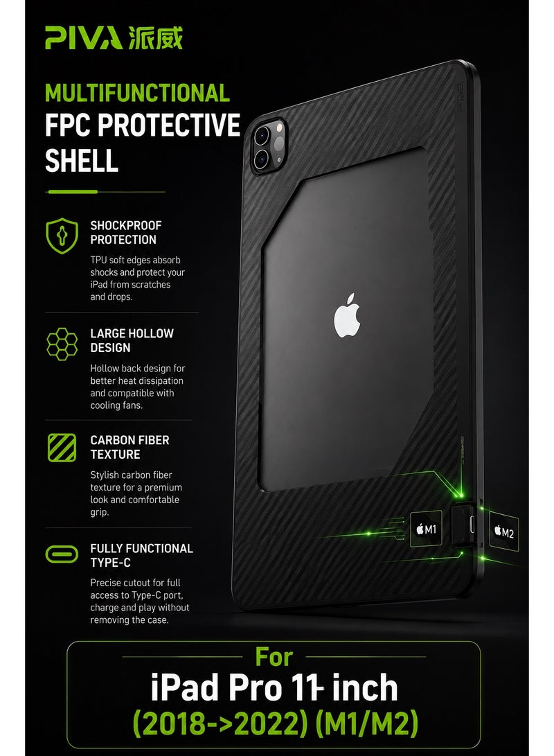 piva ‏PIVA Gaming 2-in-1 iPad Protective Case with FPC Tail Plug, PD 100W Fast Charging, 10Gbps Data Transfer, 4K 60Hz Video Output, Carbon Fiber TPU Cover, Magnetic Cooler Compatible for ( iPad Pro 11-inch 2018->2022) ( M1/M2 ) - Image 2
