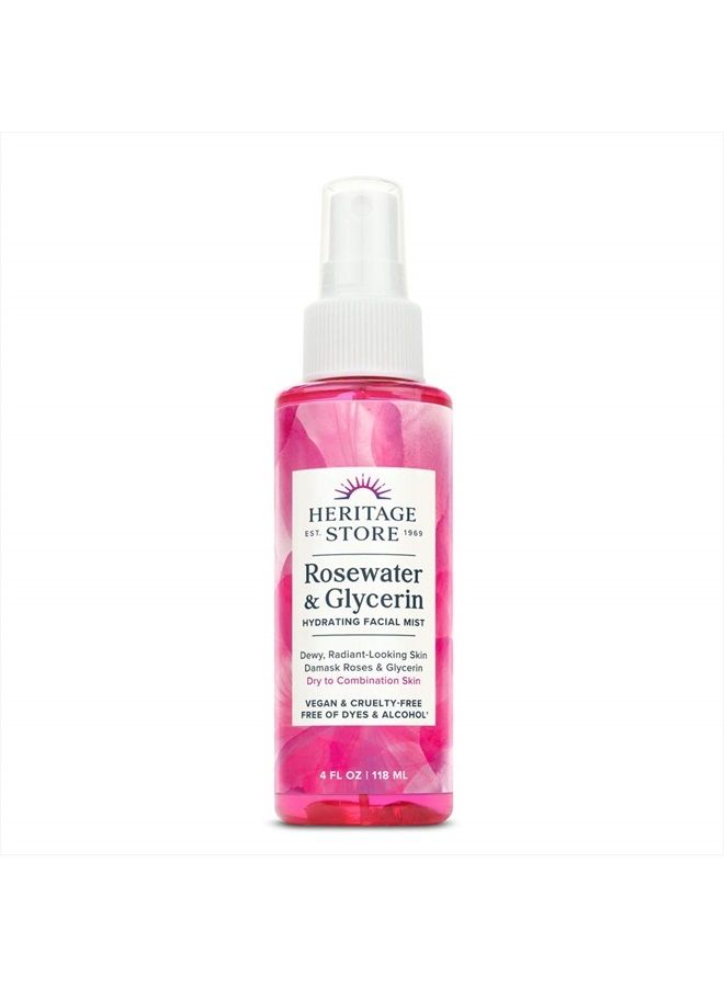 Heritage Store Rosewater & Glycerin Hydrating Facial Mist, for Dry Combination Skin Care, Rose Water Spray for Face with Vegetable Glycerine, Made Without Dyes or Alcohol, Vegan & Cruelty Free, 4oz - Image 1