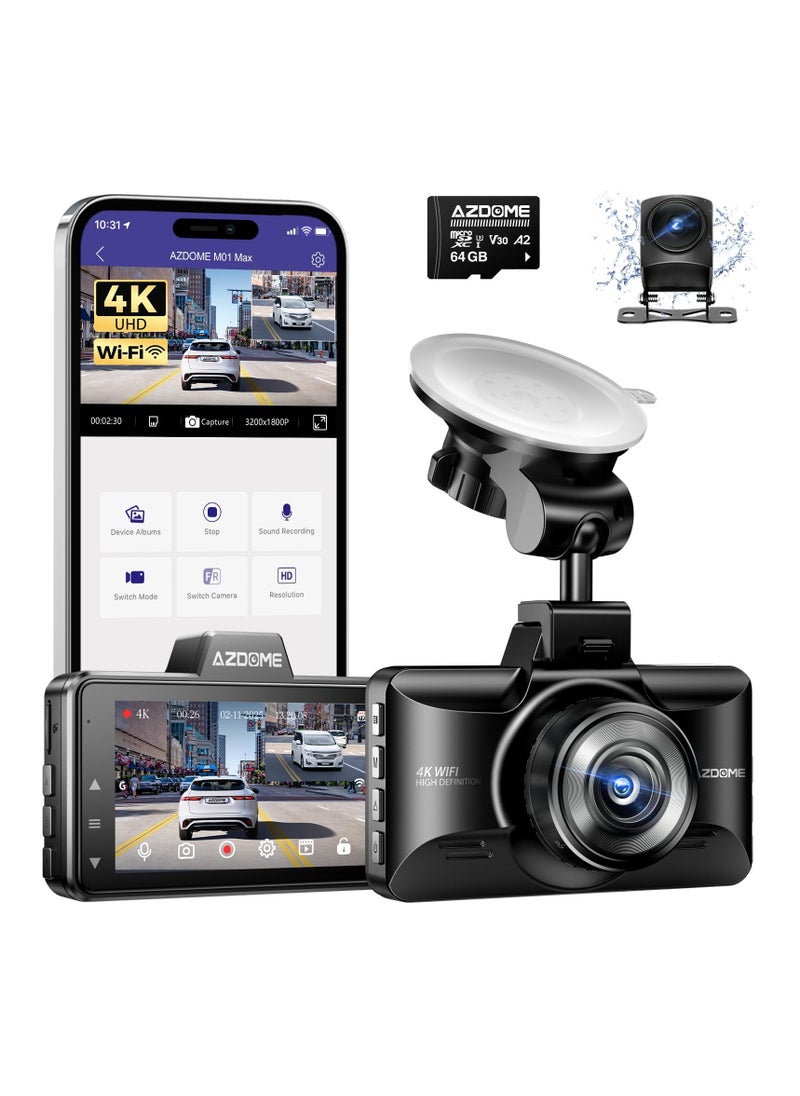 أزدوم كاميرا سيارة بدقة 4K بشاشة IPS مقاس 2.4 بوصة، رؤية ليلية، تسجيل حلقي، مستشعر G، تسجيل صوتي، كاميرا قيادة للسيارة  - Image 1