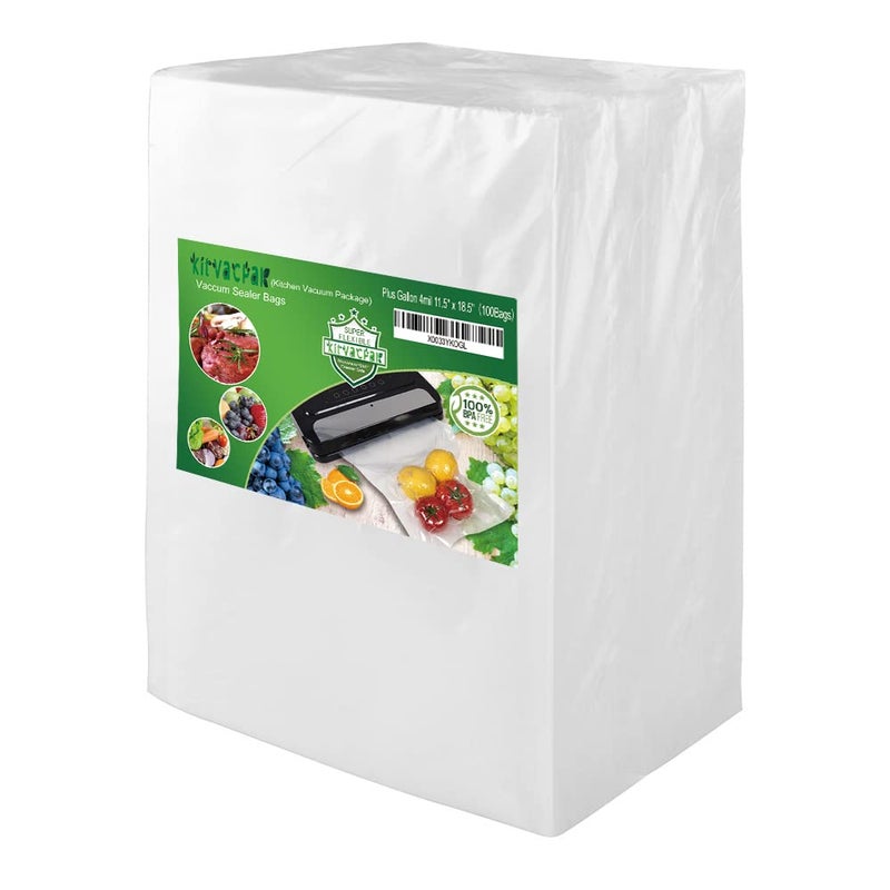 KitVacPak 100 Large Gallon 4mil 115 x 185 Thick Vacuum Sealer Bags with Commercial Grade BPA Free Heavy DutyVacuum Sealer Freezer Bags Compatible with Any Sealer Machine