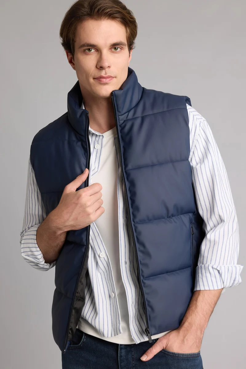 Defacto Waterproof Slim Fit Faux Leather Puffer Vest