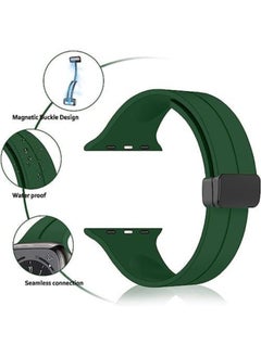 Generic Dynamic Durability For Apple Watch Series Nike+ Sports Edition 44/45mm D-Shape Magnetic Clasp Silicone Replacement Sport Wristband Band - Green  - Image 2