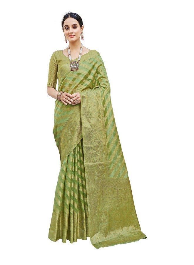 Glory Sarees Women‚Äôs Organza Silk Woven Saree With Blouse Piece (Organza_SIlk101_Pista) - Image 1