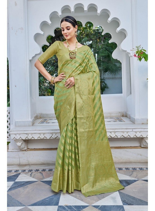 Glory Sarees Women‚Äôs Organza Silk Woven Saree With Blouse Piece (Organza_SIlk101_Pista) - Image 2