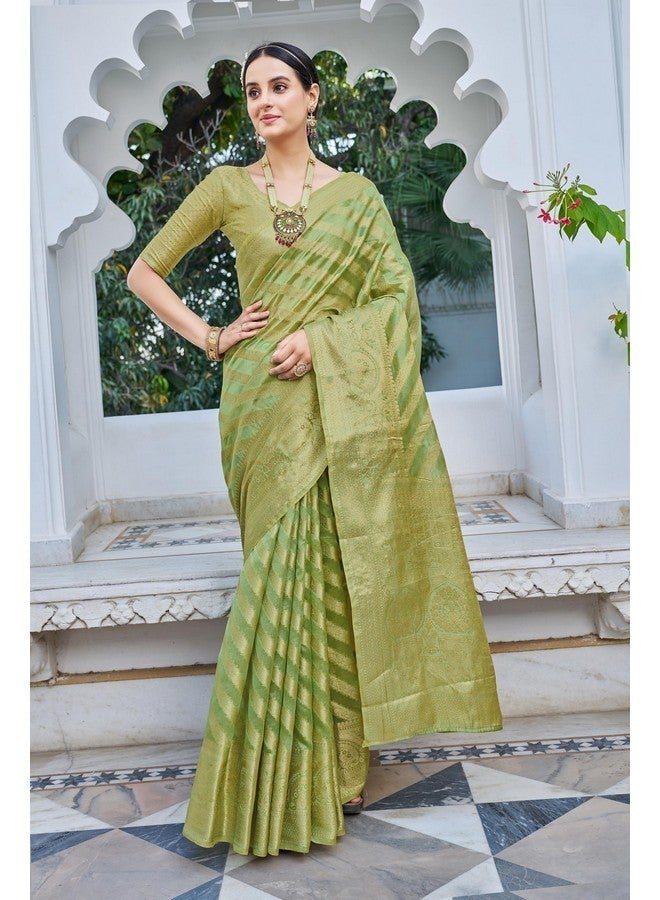 Glory Sarees Women‚Äôs Organza Silk Woven Saree With Blouse Piece (Organza_SIlk101_Pista) - Image 5