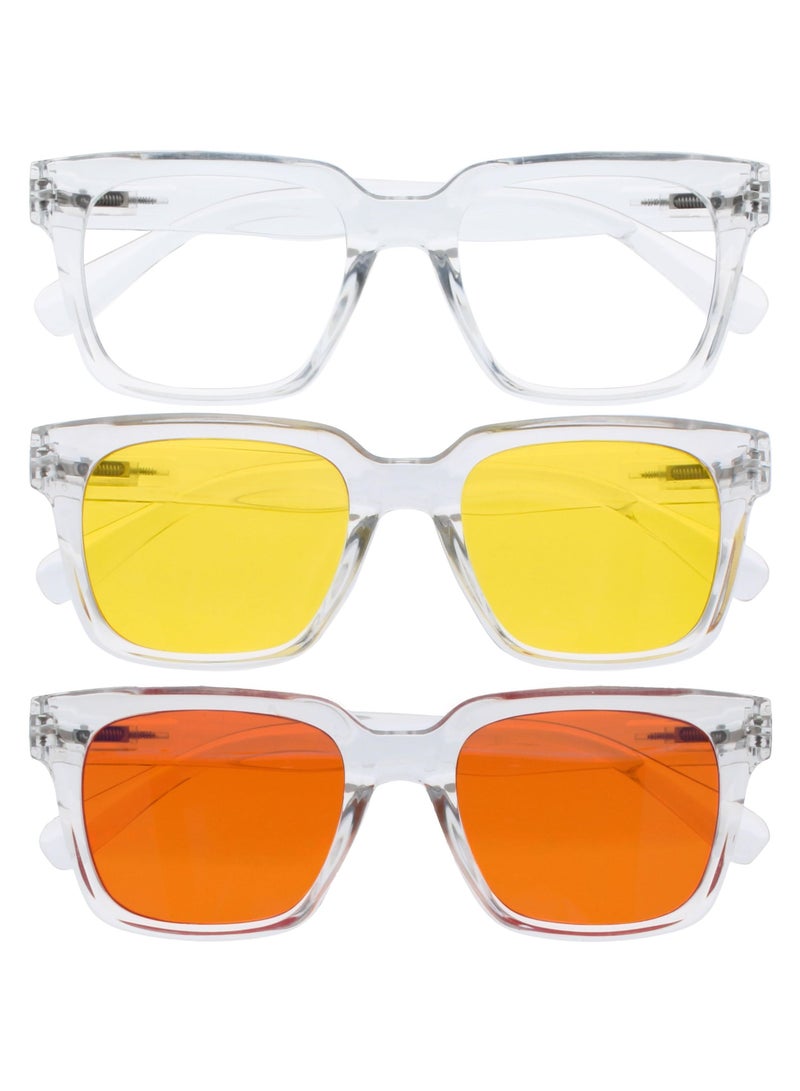 OPULIZE ERA Blue Light Glasses for Women Men, Oversized Frame with Clear Yellow & Orange Lens and UV400 Protection, Anti-Reflective & Anti-Glare, Computer & Screen Glasses, Clear (Pack of 3) - Image 1