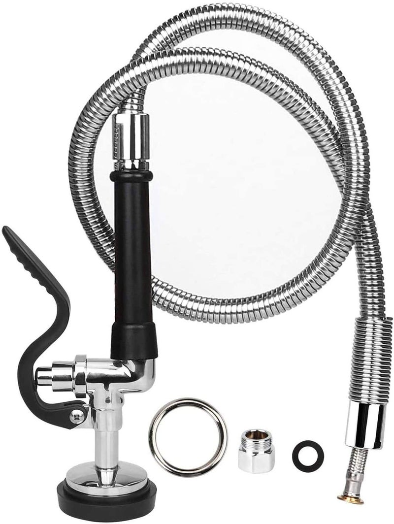 KWODE PreRinse Hose with Spray Valve 44 Inch Flexible Stainless Hose with Sprayer Nozzle Head Replacement Kit for Commercial Kitchen Sink FaucetFree Brass Adapter to Connect Addon Swivel Spout