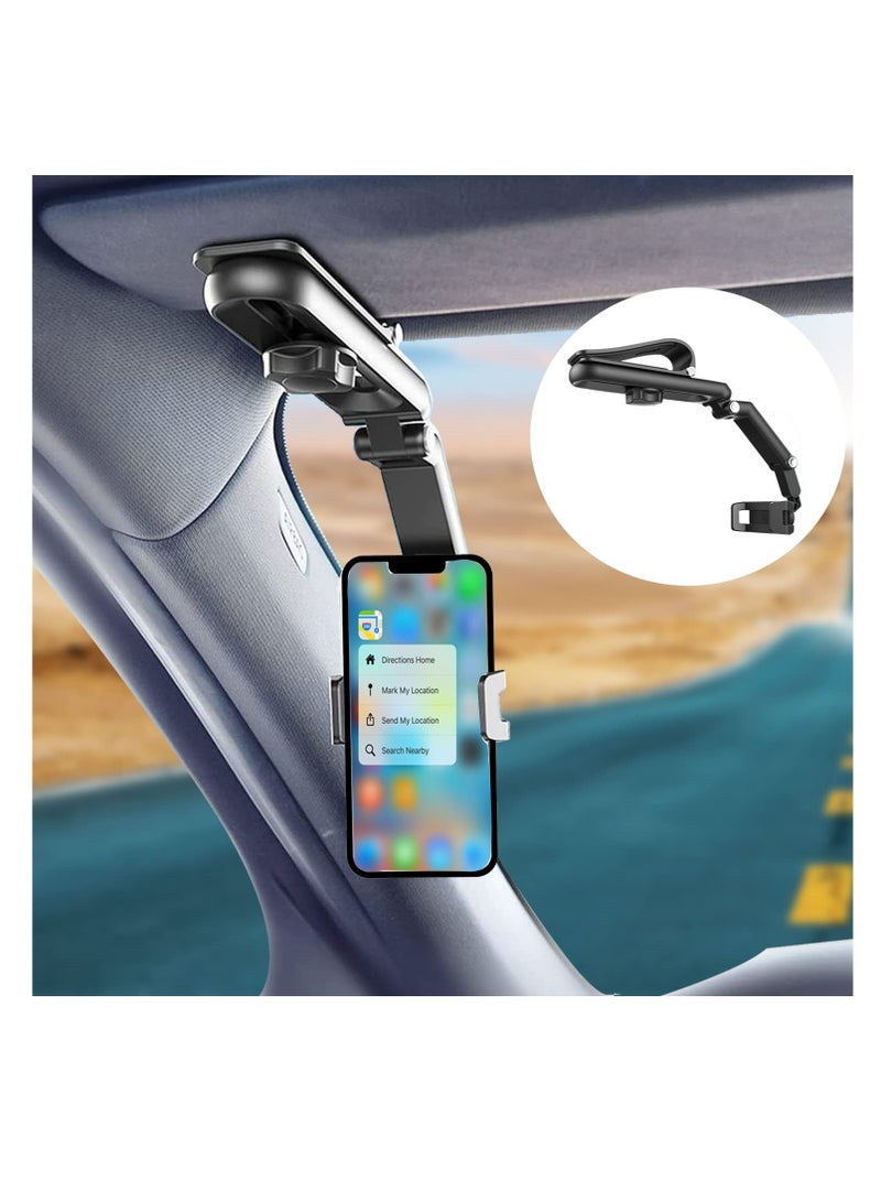 SOLARAE Car Phone Holder for Sun Visor, 1080° Rotatable Sun Visor Car Phone Mount Foldable Dashboard Phone Holder for Car, Universal Adjustable Spring Clip Car Cell Phone Stand for All Phone - Image 1
