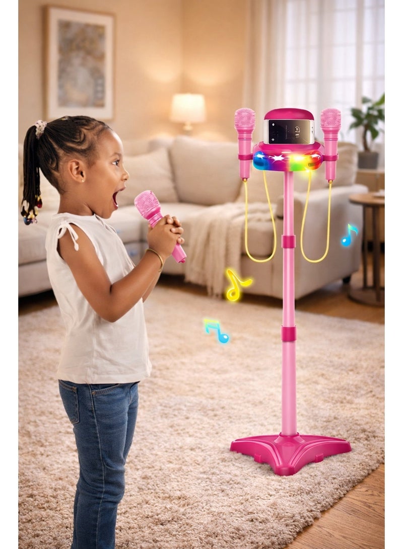 STORE 7 🎤 Professional Kids Microphone with Adjustable Stand and Headphones – Karaoke Toy for Girls with Colorful LED Lights and MP3 Support – High-Quality Singing Microphone for Kids – Educational and Entertaining Musical Toy for Girls 3+ Years - Image 2