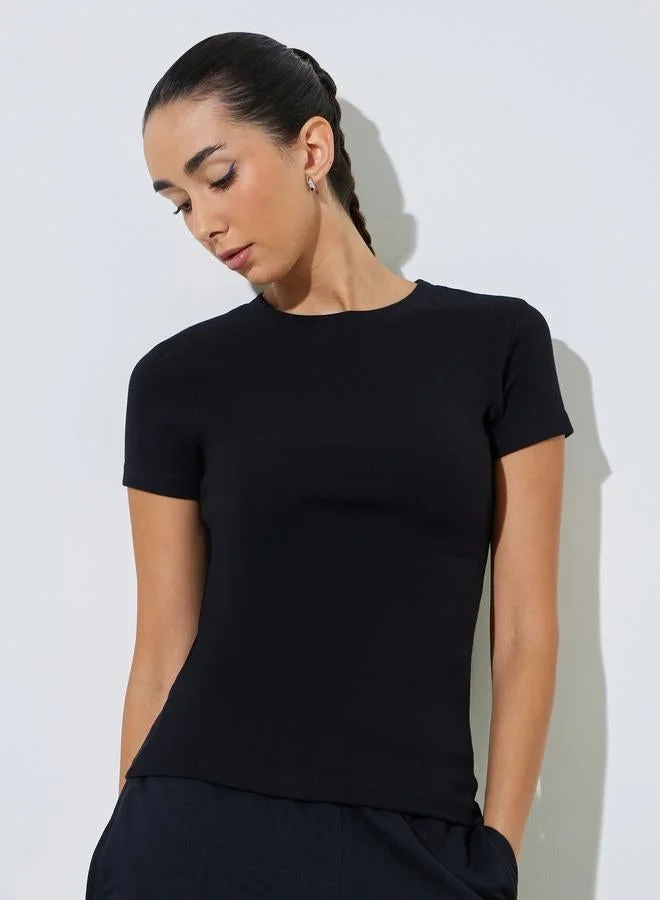 ستايلي Black Heavyweight Fitted Ribbed T-Shirt