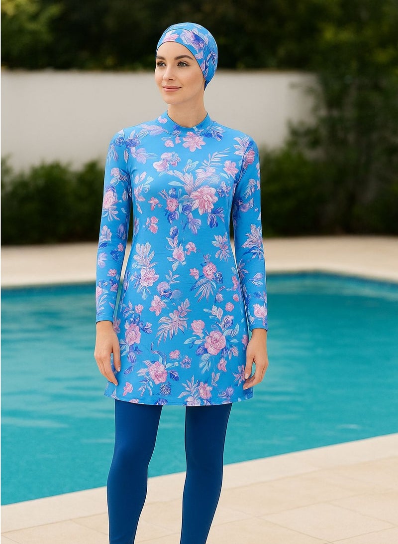 سبال ملابس سباحة نسائية إسلامية بالكامل – زي سباحة محتشم – متوفر باللونين الأسود والأزرق - Image 3