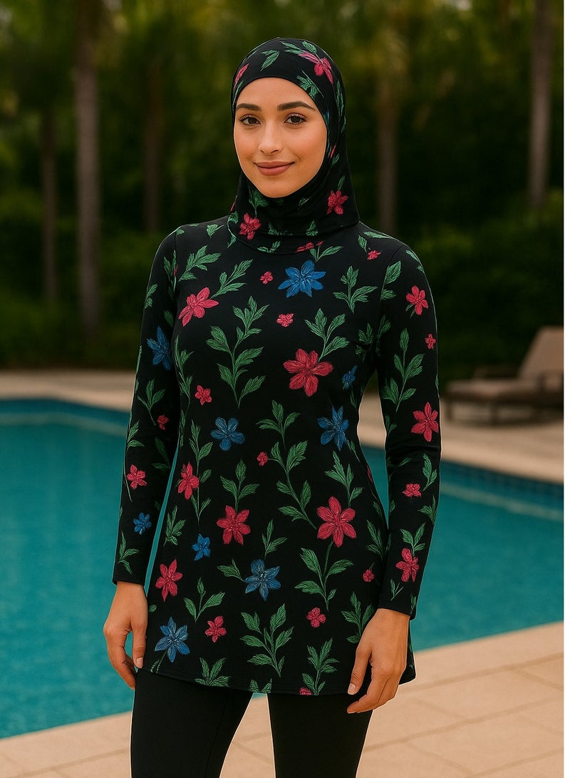 سبال ملابس سباحة نسائية إسلامية بالكامل – زي سباحة محتشم – متوفر باللونين الأسود والأزرق - Image 4