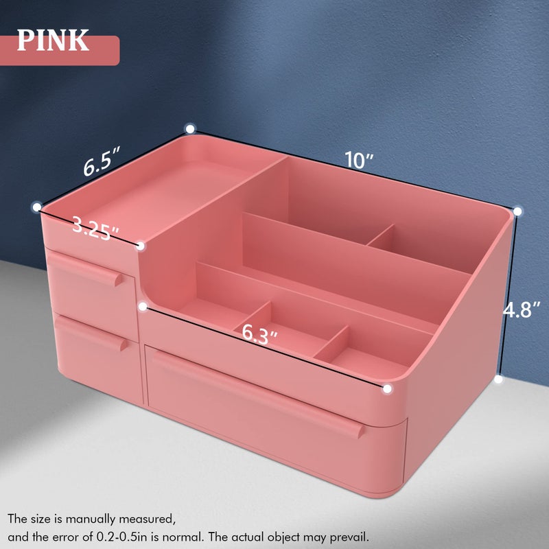 CHANCETSUI Pink Vanity Makeup Organizer  Desk Organizer with Drawers  Compact Rectangular Compartment Holder for Brushes  Eyeshadow Palettes & Beauty Supplies Ideal for Bedroom and Bathroom Countertops  - Image 4