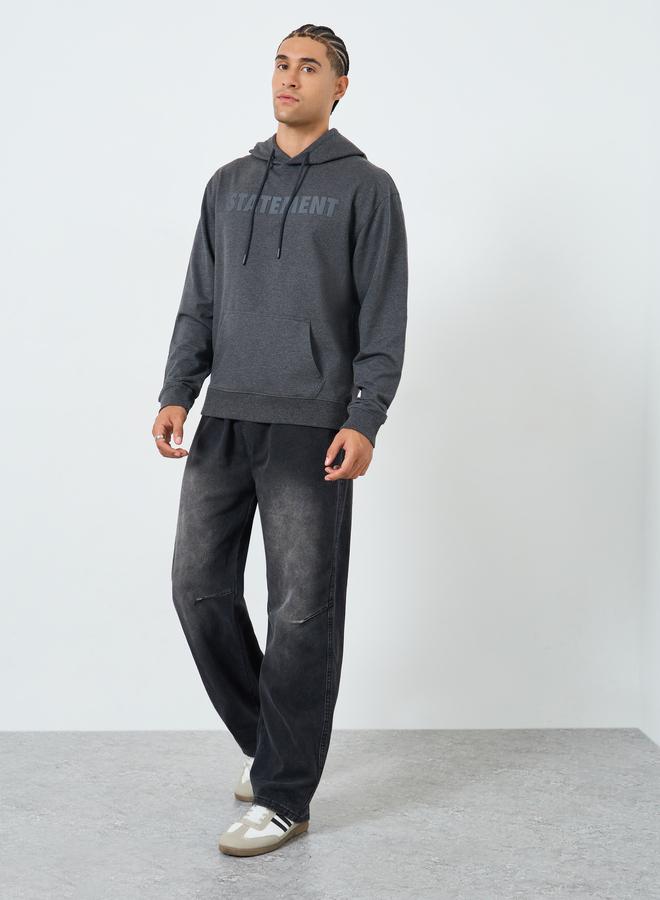 Styli Men Charcoal Relaxed Fit HD Print Hoodie - Image 2