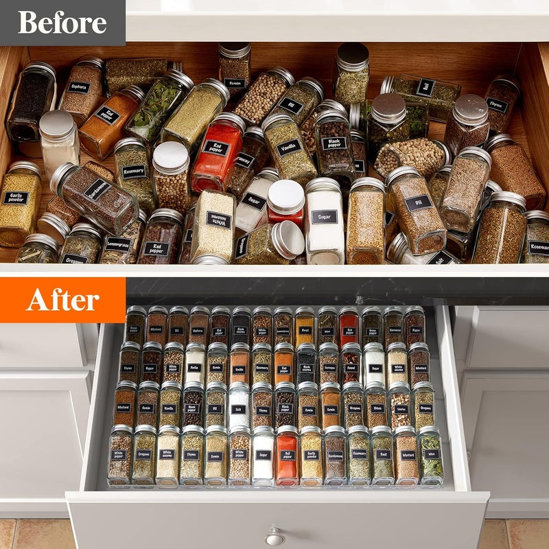 Lifewit Spice Drawer Organizer, 4 Tier 2 Set (8 Pcs) Expandable Spice Rack from 11" to 22", Clear Acrylic Seasoning Jar Storage Tray for Kitchen Drawer, Cabinet & Countertop - Image 5