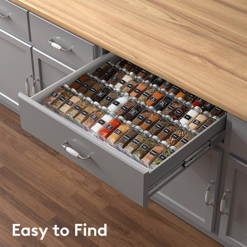 Lifewit Spice Drawer Organizer, 4 Tier 2 Set (8 Pcs) Expandable Spice Rack from 11" to 22", Clear Acrylic Seasoning Jar Storage Tray for Kitchen Drawer, Cabinet & Countertop - Image 4