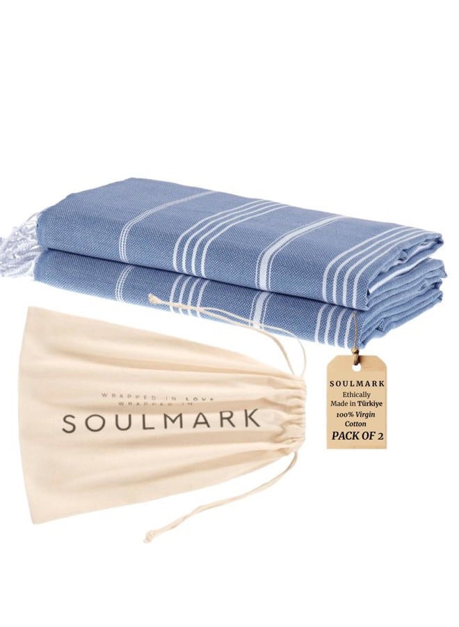 SOULMARK 2-Pack Turkish Cotton Beach Towel - Large 38"x71" Sand Free Quick Dry Beach Blanket, Lightweight, Ultra Absorbent, Pre-Washed - Made in Green (Light Blue) - Image 1