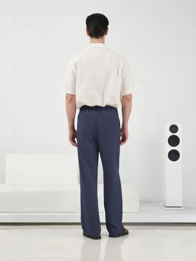 جيستو GIESTO Elastic Waist Straight Leg Pleated Pants