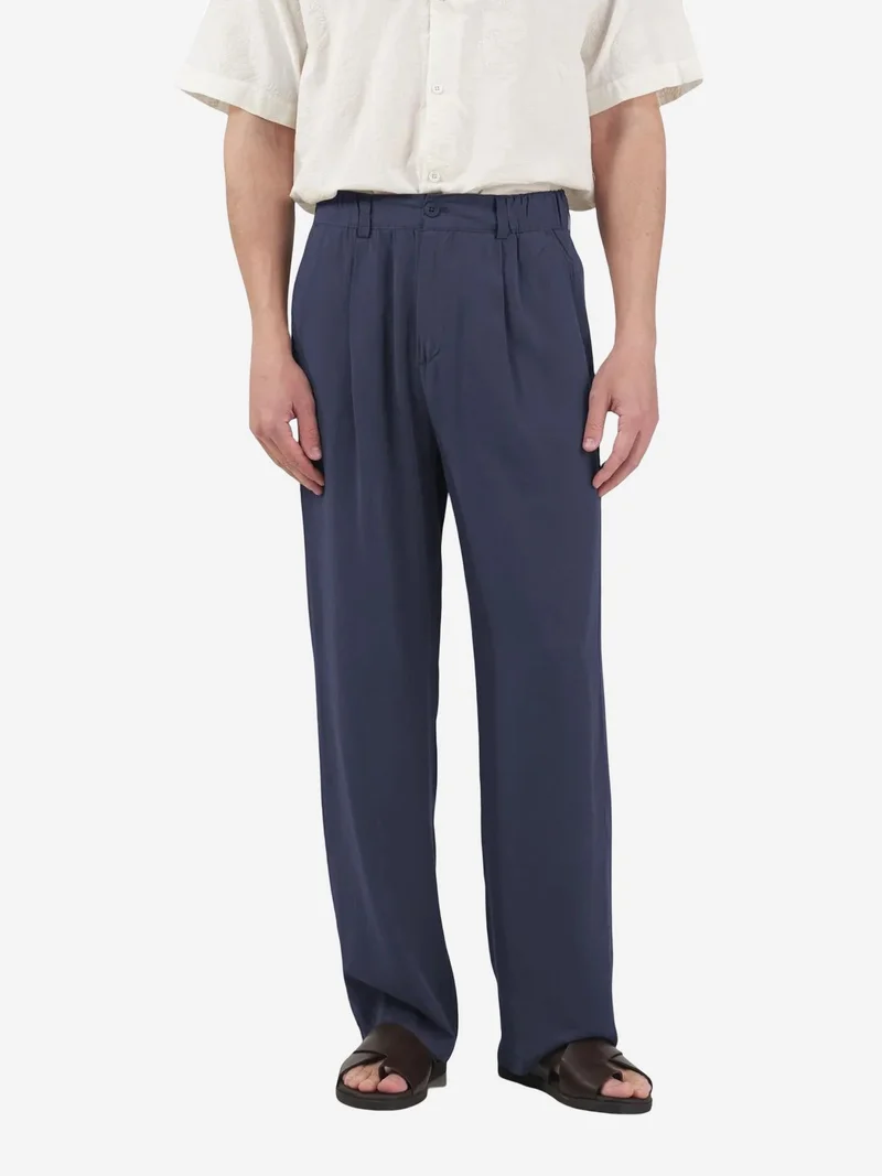 Giesto Navy Blue GIESTO Elastic Waist Straight Leg Pleated Pants for Men | Best Price UAE