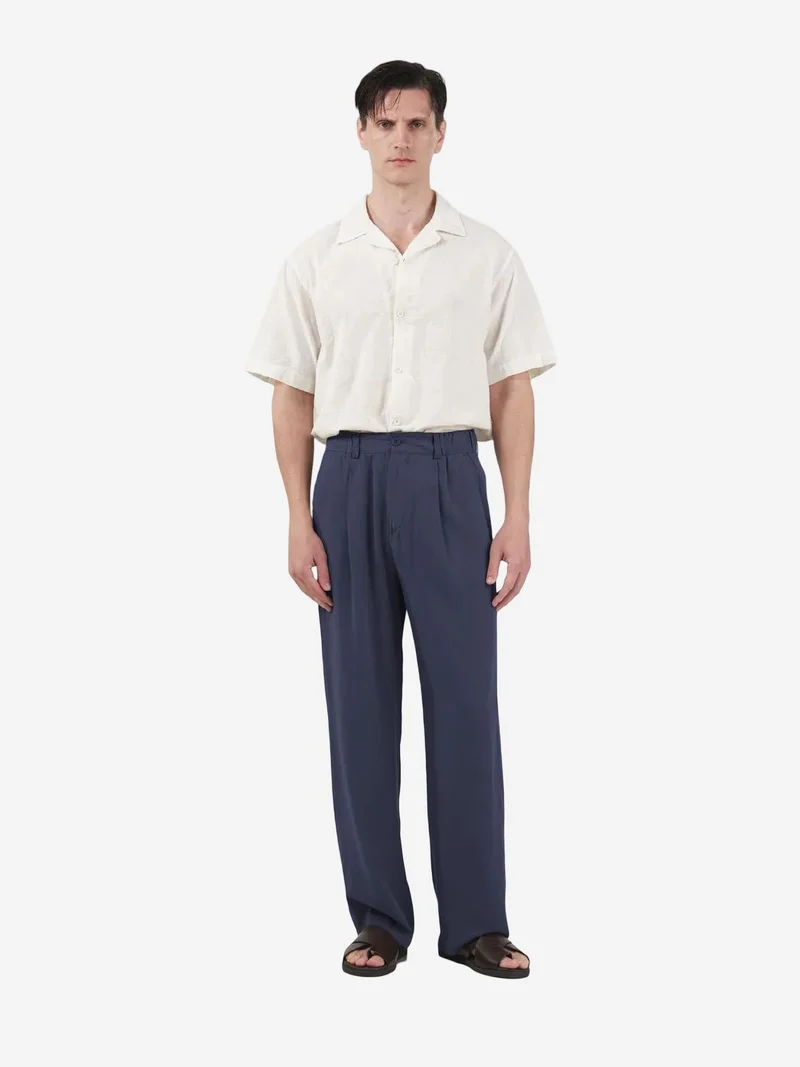 Giesto Navy Blue GIESTO Elastic Waist Straight Leg Pleated Pants for Men | Best Price UAE