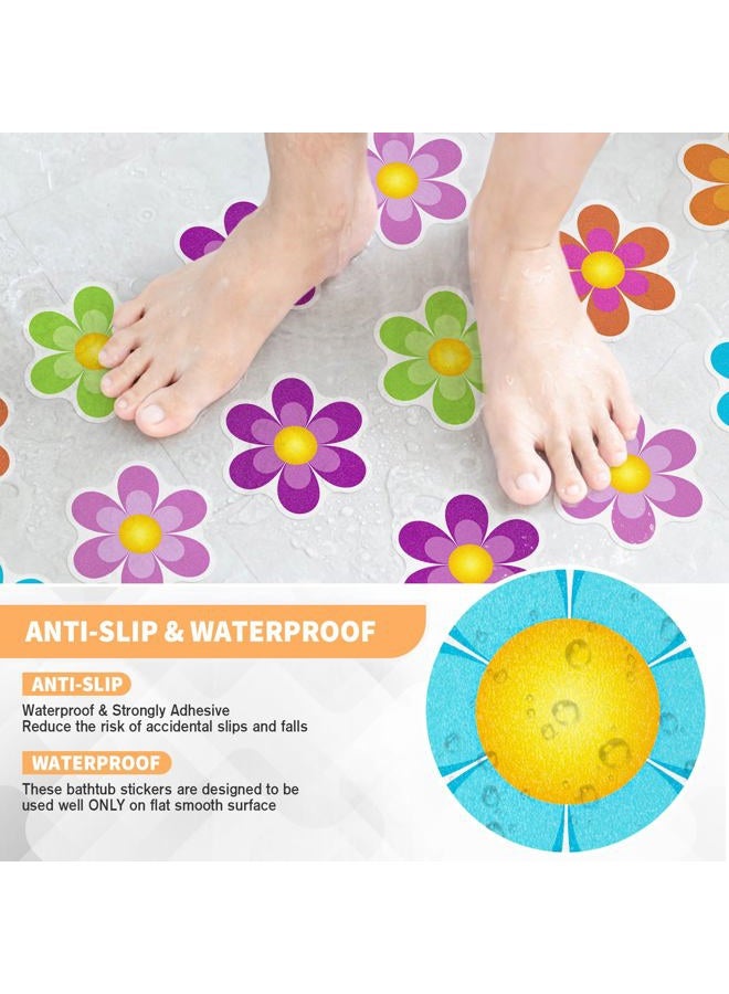 Nodirz Non Slip Bathtub Stickers, 20 PCS Shower Stickers for Safety Bathroom Tubs, Bathtub Non Slip Stickers and Adhesive Decals Scraper for Bath Tub, Shower Floor(Bright Flowers) - Image 2