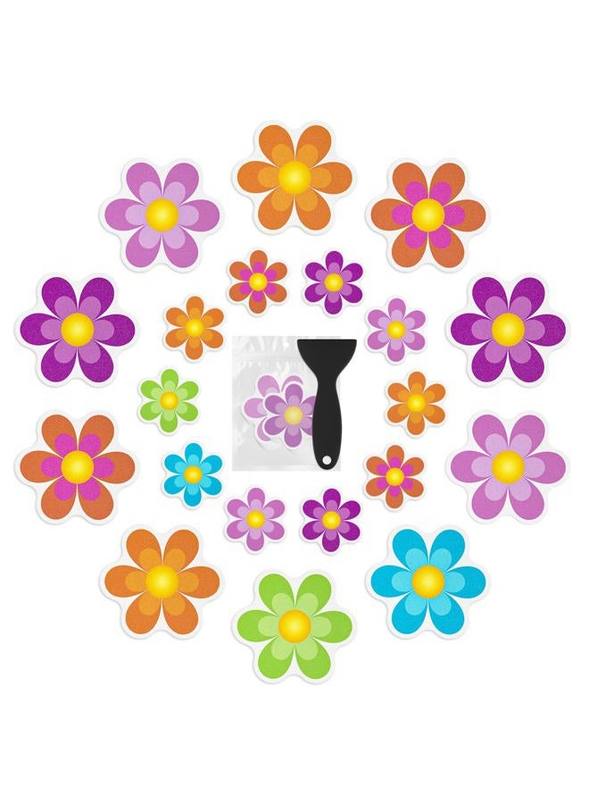 Nodirz Non Slip Bathtub Stickers, 20 PCS Shower Stickers for Safety Bathroom Tubs, Bathtub Non Slip Stickers and Adhesive Decals Scraper for Bath Tub, Shower Floor(Bright Flowers) - Image 1