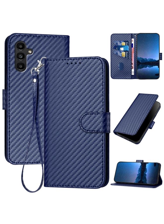 S-TOP Case For Samsung Galaxy A13 5G YX0070 Carbon Fiber Buckle Leather Phone Case with Lanyard - Image 1