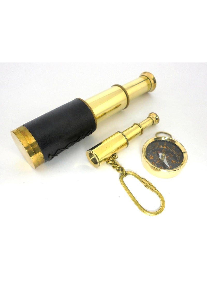 AGELESS AZYRA AGELESS AZYRA Combo of Brass Telescope Small Telescope Key Chain Small Magnetic Direction Compas 