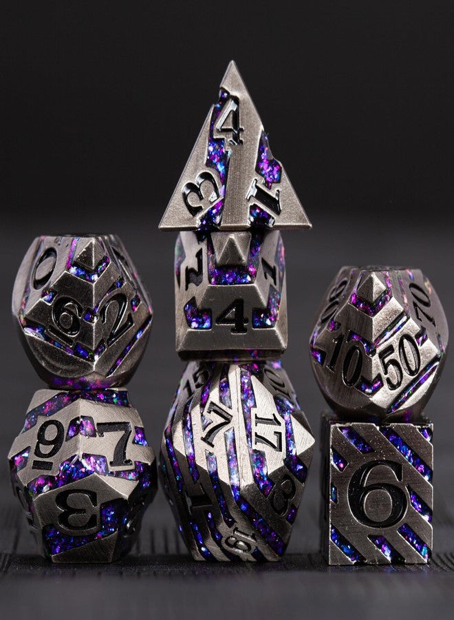 Maywin Inlay Metal Dice Set 7pcs, Luxury DND Dice with Decorative Inlay, Heavy Zinc Alloy RPG Dice for Tabletop Games - Image 2