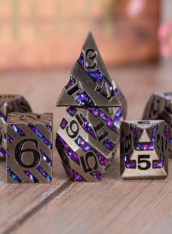 Maywin Inlay Metal Dice Set 7pcs, Luxury DND Dice with Decorative Inlay, Heavy Zinc Alloy RPG Dice for Tabletop Games - Image 4